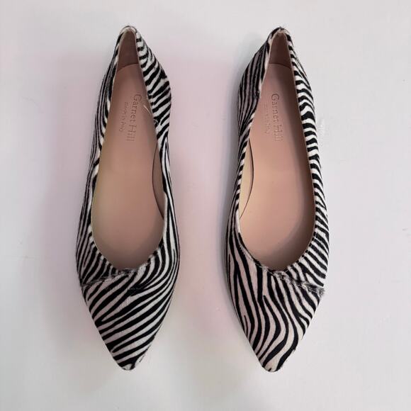 Garnet Hill Shoes Women 9 Black White Zebra Calf Hair Adrian Pointed Ballet Flat - Picture 4 of 10